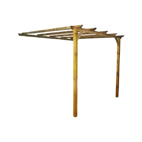 Gazebo pergola attenant en bois de pin impre'gne' de 3x2.8x2.5 me'tres adapte' a' l'ameublement de jardins exte'rieurs