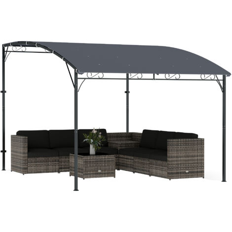 Gazebo pergola avec 16 trous de drainage, métal et polyester, 3,8x2,8 m, gris