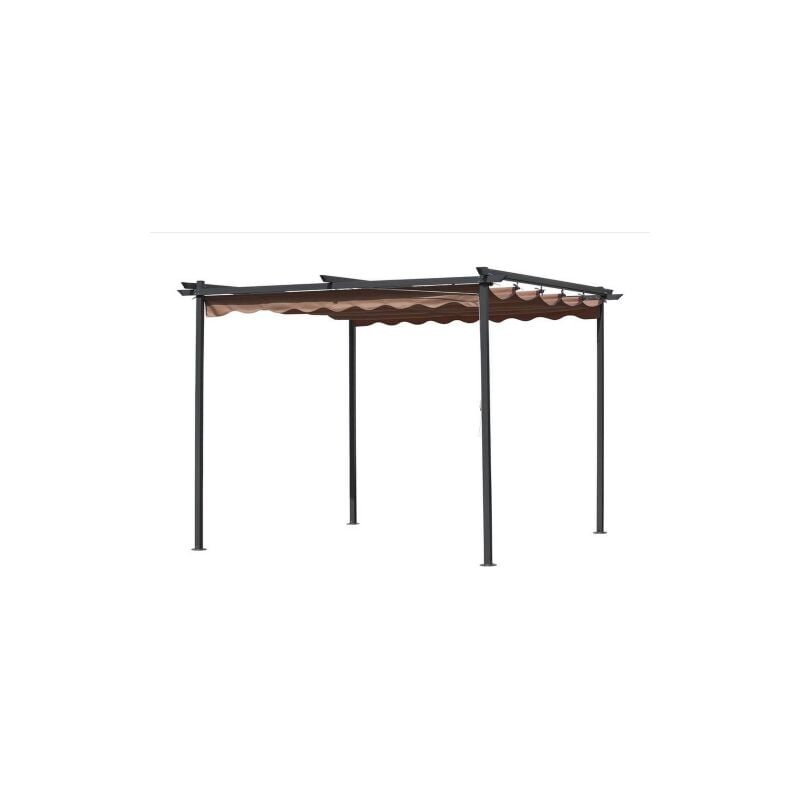 Gazebo Pergola avec structure en acier et dessus re'tractable e'cru en polyester 3x3x2,2 m pour jardin exte'rieur