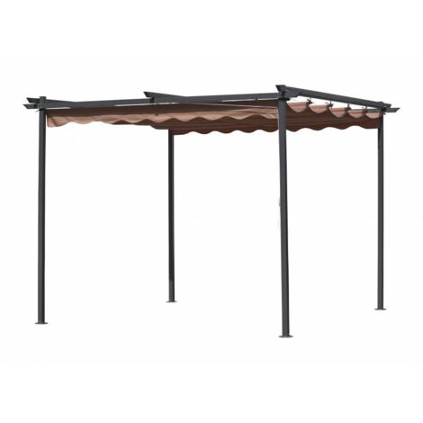 Gazebo Pergola avec structure en acier et dessus re'tractable e'cru en polyester 3x3x2,2 m pour jardin exte'rieur