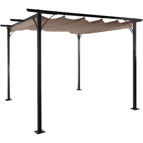 Gazebo pergola baldacchino moderno elegante giardino patio HHG-116 acciaio poliestere 3x3m marrone