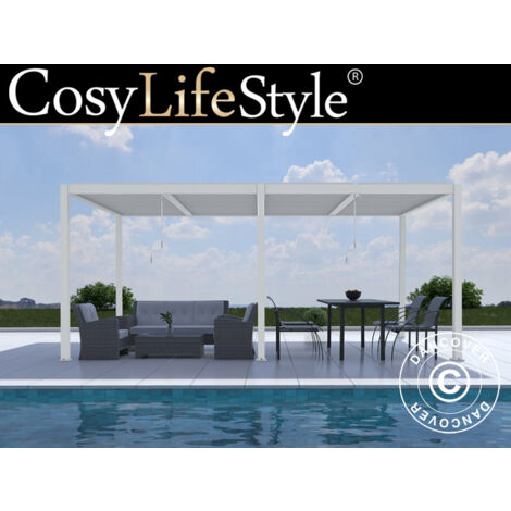 Gazebo pergola bioclimatico San Pablo Alu+, 3x5,8m, Bianco