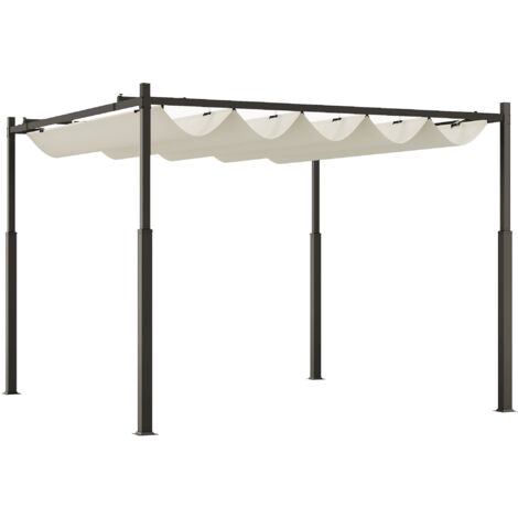 Gazebo Pergola da Giardino 298x298x230 cm con Telo Retrattile Bianco Crema