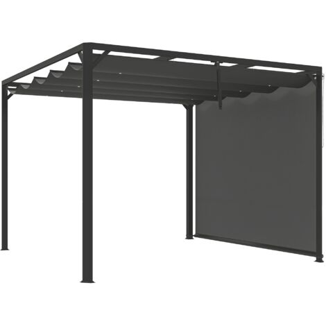 Gazebo Pergola da Giardino 300x300x227 cm con Telo Retrattile e Tenda a Rullo Grigio Scuro