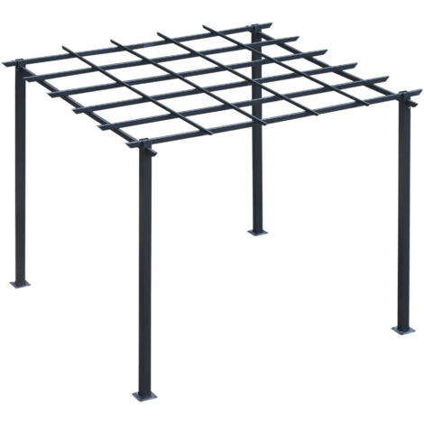 Gazebo Pergola da Giardino 3x3m Decorabile con Rampicanti in Metallo Nero