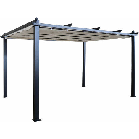 Gazebo pergola in acciaio 3x4 mt antracite con tetto chiudibile a carrucola Jodene