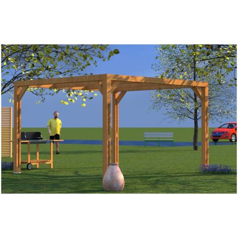 Gazebo Pergola in Legno 3.4x3 da Giardino Senza Copertura Pergolato