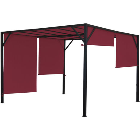 Gazebo pergola regolabile baldacchino moderno elegante giardino patio Baia acciaio poliestere 3x3m bordeaux
