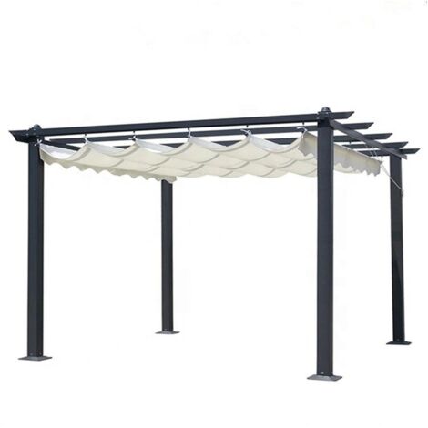 GAZEBO PERGOLA SCORREVOLE ZENONE MT.3X4 STRUTTURA IN METALLO GRIGIO CON TELO BIANCO