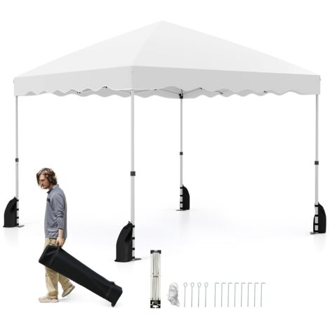 Gazebo pieghevole 3 x 3 m, riparo portatile per esterni con borsa trolley, 8 picchetti, 4 ancoraggi, 4 corde antivento, 4 sacchi di sabbia, Bianco