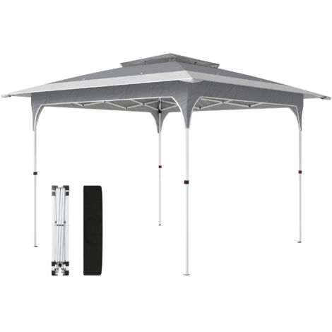 Gazebo Pieghevole 3.5x3.5 m, Double Toit, Sac de Transport, Métal et Tissu Oxford, Gris Anthracite