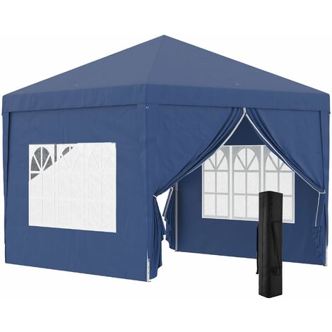 Gazebo Pieghevole da Giardino 2,95x2,95x2,58m in Acciaio e Tessuto Oxford Blu