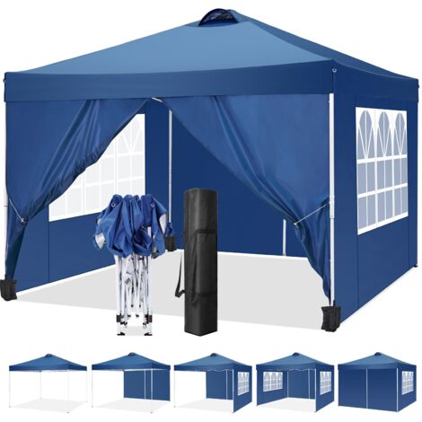 Gazebo Pieghevole da Giardino 3x3m . Gazebo Impermeabile Pop Up con 4 Pannelli Laterali. Tendone da Esterno. Apertura di ventilazione superiore. Altezza Regolabile. Protezione UV 50+. acqua, Barnum pi