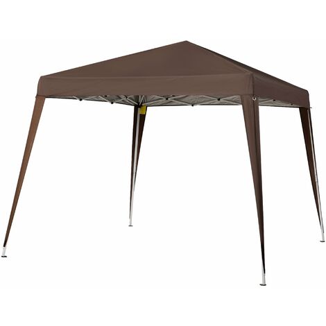 Gazebo Pieghevole da Giardino  con Struttura  Antivento 2,4x2,4m in Acciaio e Corde Caffè