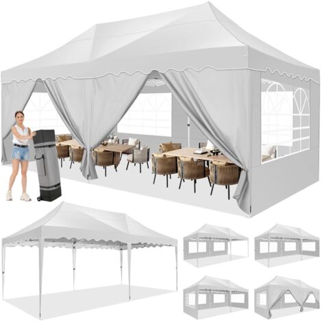 Gazebo Pieghevole da Giardino da 3x6m . Gazebo Impermeabile Pop Up con 6 Pannelli Laterali. Tendone da Esterno. Altezza Regolabile. Protezione UV 50+. and acqua, Barnum pieghevole per matrimoni, picni