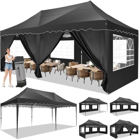 Gazebo Pieghevole da Giardino da 3x6m . Gazebo Impermeabile Pop Up con 6 Pannelli Laterali. Tendone da Esterno. Altezza Regolabile. Protezione UV 50+. and acqua, Barnum pieghevole per matrimoni, picni