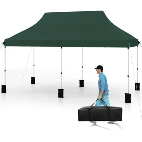 Gazebo pieghevole e portatile da esterno con borsa da trasporto, Rifugio per ombra istantanea per feste 300 x 600 cm Verde