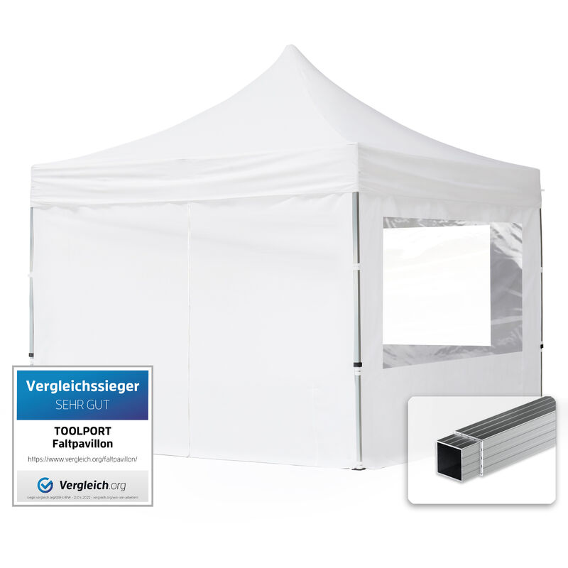 

Gazebo Pieghevole Giardino 3x3m - 4 laterali Alluminio PES300 Telo 100% Impermeabile Padiglione Mercati Sagre bianco - bianco