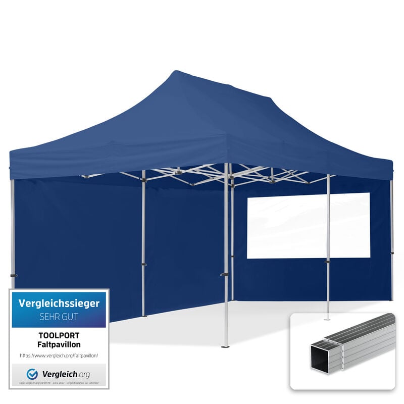 

Gazebo Pieghevole Giardino 3x6m - 2 laterali Alluminio Telo PES300 100% Impermeabile Padiglione Mercati Sagre blu - blu