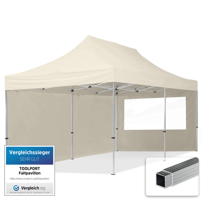 

Gazebo Pieghevole Giardino 3x6m - 2 laterali Alluminio Telo PES300 100% Impermeabile Padiglione Mercati Sagre crema - crema