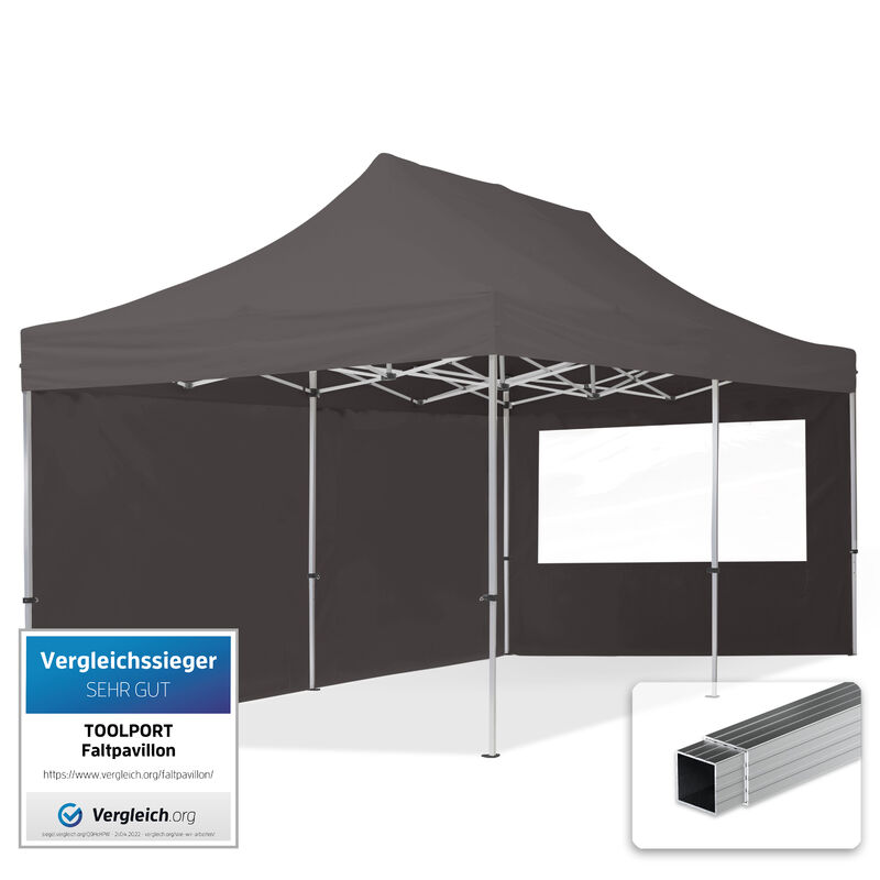 

Gazebo Pieghevole Giardino 3x6m - 2 laterali Alluminio Telo PES300 100% Impermeabile Padiglione Mercati Sagre grigio - grigio