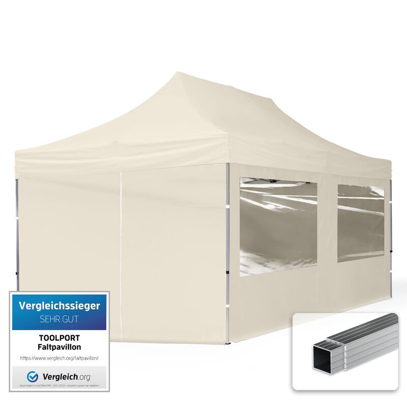 

Gazebo Pieghevole Giardino 3x6m - 4 laterali Alluminio PES300 Telo 100% Impermeabile Padiglione Mercati Sagre crema - crema