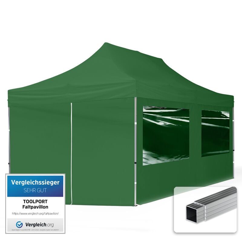 

Gazebo Pieghevole Giardino 3x6m - 4 laterali Alluminio PES300 Telo 100% Impermeabile Padiglione Mercati Sagre verde - verde