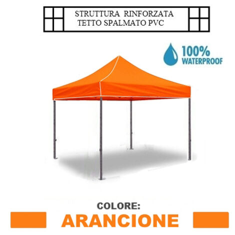 Gazebo pieghevole impermeabile in alluminio 3x3m Arancione - Mod. Super Ignis