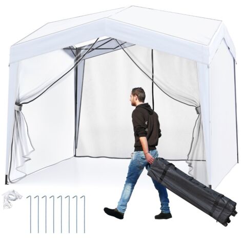 Gazebo pieghevole per eventi commerciali in spiaggia facile da montare, Gazebo pop-up 302 x 302 cm con 4 pareti laterali Bianco