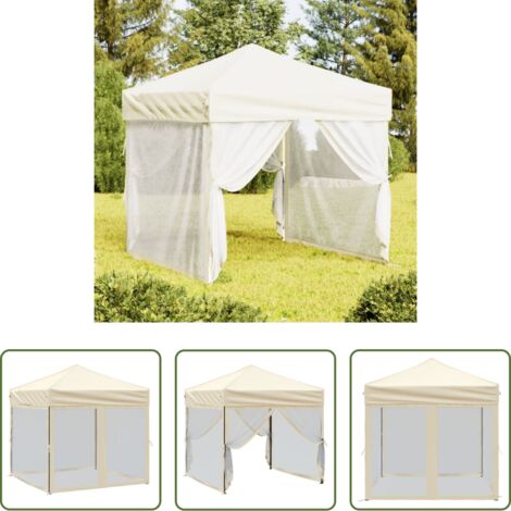 Gazebo pieghevole -  Tenda per Feste Pieghevole con Pareti Laterali Crema 2x2 m