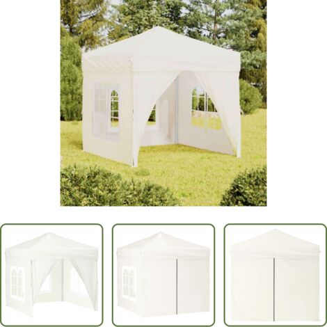 Gazebo pieghevole -  Tenda per Feste Pieghevole con Pareti Laterali Crema 2x2 m