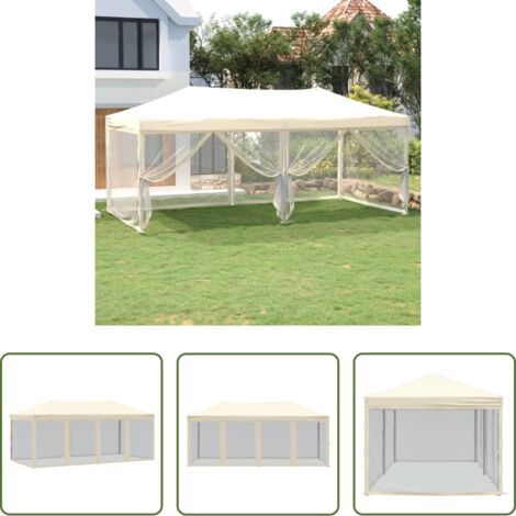 Gazebo pieghevole -  Tenda per Feste Pieghevole con Pareti Laterali Crema 3x6 m