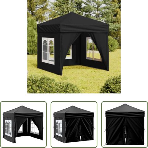 Gazebo pieghevole -  Tenda per Feste Pieghevole con Pareti Laterali Nero 2x2 m