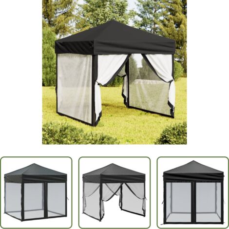 Gazebo pieghevole -  Tenda per Feste Pieghevole con Pareti Laterali Nero 2x2 m