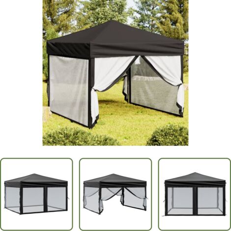 Gazebo pieghevole - Tenda per Feste Pieghevole con Pareti Laterali Nero 3x3 m