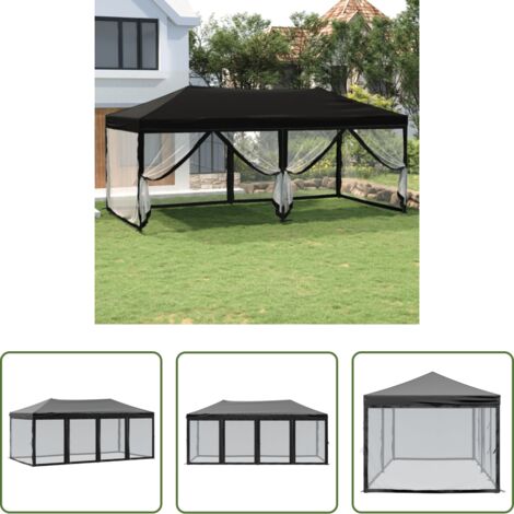 Gazebo pieghevole -  Tenda per Feste Pieghevole con Pareti Laterali Nero 3x6 m