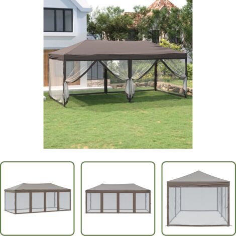 Gazebo pieghevole -  Tenda per Feste Pieghevole con Pareti Laterali Tortora 3x6 m