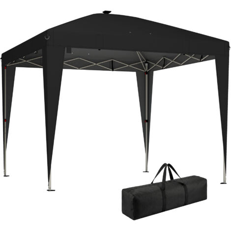 Gazebo pliable 3x3 m noir avec éclairage central et télécommande, hauteur réglable