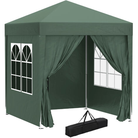Gazebo pliant 2x2 m avec 4 murs amovibles et sac de transport, métal et polyester, vert