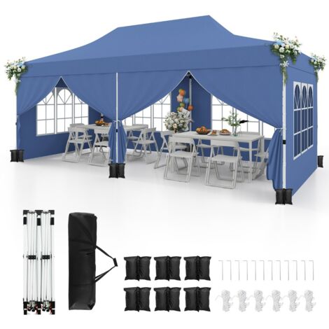 Gazebo pop-up con 6 pareti laterali e ingressi con cerniera, Gazebo istantaneo portatile per festa e picnic 3 x 6 m Blu