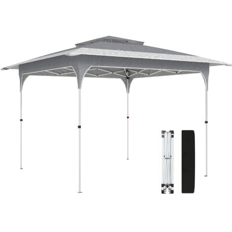 Gazebo Pop Up Pieghevole 3.5x3.5 m con Doppio Tetto e Borsa, in Metallo e Tessuto Oxford, Grigio Scuro