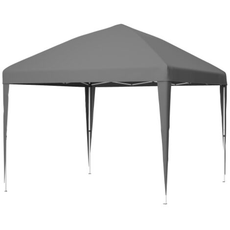 Gazebo pop-up pliable à hauteur ajustable en couleur grise, fourni avec quatre sacs de sable et sac de transport, abri pratique et léger pour jardin et extérieur.