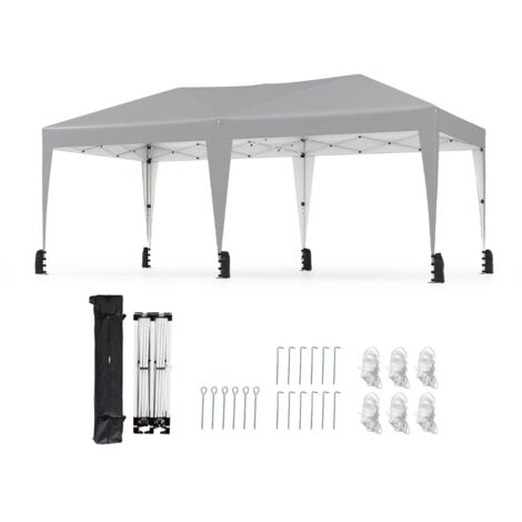 Gazebo pop-up portatile da esterno con borsa con ruote per campeggio 12 picchetti, Tenda pieghevole 590x300 cm Grigio