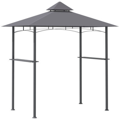 Gazebo pour barbecue gris à double toit ignifugé, dimensions 245 x 148 x 252 cm, abri résistant parfait pour balcon, terrasse et jardin.