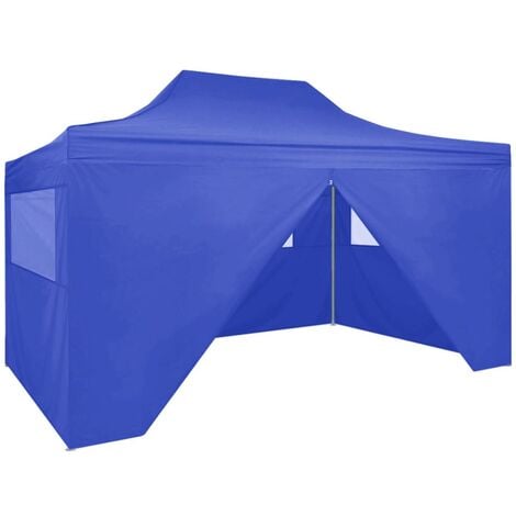 Gazebo Professionale Pieghevole con 4 Pareti 3x4 m Acciaio Blu