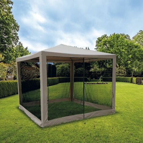 EASYCOMFORT Gazebo da Giardino 3x3m in Alluminio con Zanzariera, Tende  Laterali e Tetto Rigido, Marrone