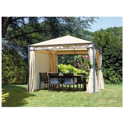 Gazebo quadrato in ferro antracite, copertura poliestere sabbia, 3x3 mt Oregon