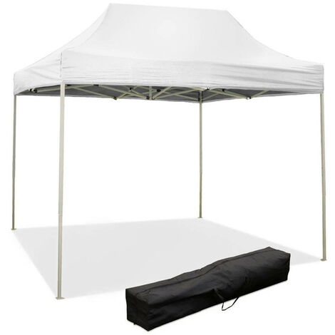 Gazebo Richiudibile Pieghevole 3x2m in Acciaio e PVC Impermeabile Bianco