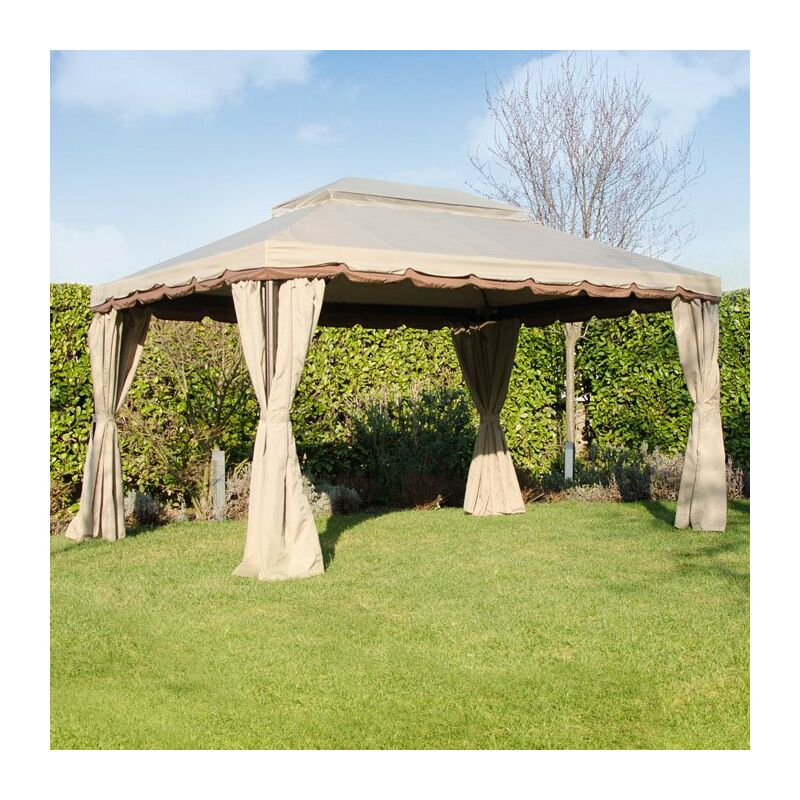 Gazebo 3x3 3x4 in Alluminio Teli Laterali Doppio Tetto Beige Roma Verdelook Formato: 3 x 3 m