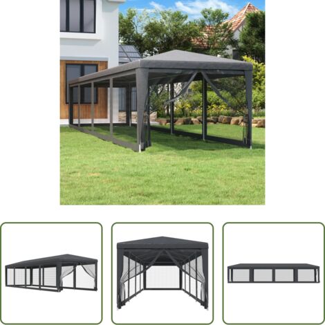Gazebo - Tenda per Feste con 10 Pareti in Rete Antracite 3x12 m in HDPE